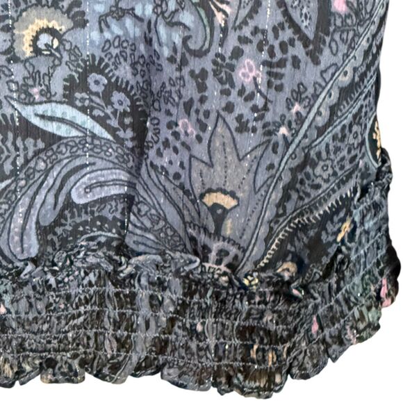 Lucky Brand Paisley Blue Print Sheer Long Sleeve Boho Top Size M - Picture 8 of 13